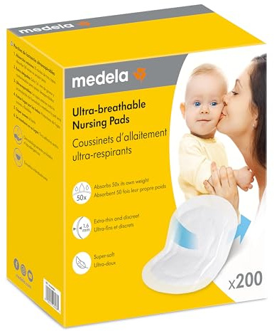 Medela Ultra-Breathable Nursing Pads, Highly Absorbent, Super Soft, Discreet Design for Comfortable Wear, Pack of 200