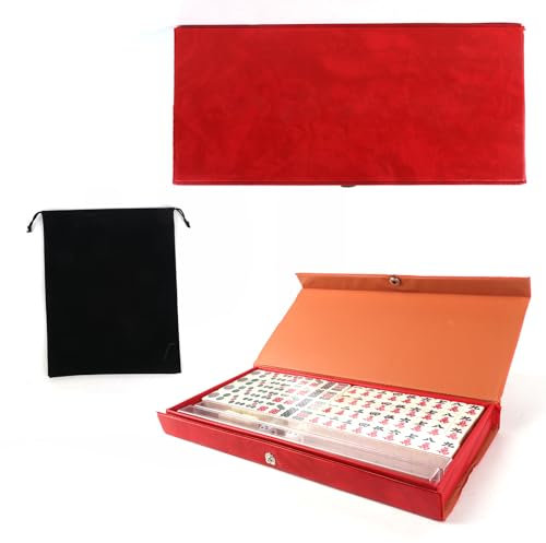 Dhqkqg Majongsteine Spiel, Mini Mahjong Spiel, Mini Traditional Chinese Riichi Mahjong Set with 144 Majong Toys, Chinese Majong Game Set for Leisure Travel Party Family Games,Mit Lagerbox