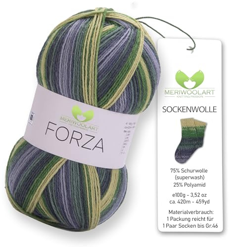 MeriWoolArt® Sockgarn 4-trådigt – 100g Merinoullgarn för stickning & virkning, 75% ny ull (superwash), 25% polyamid, 420m – Perfekt för herr- & damsockor, tröjor & koftor