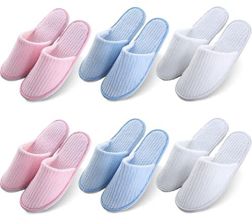 PRITOK GäStehausschuhe Hotelslipper Slipper Hotelslipper: 6 Paar Frottierslipper Hausschuhe mit Geschlossenen Antirutsch Korallenvlies Zehen Universalgröße 28x11cm für Hotel Reisen Heim Gast Verwenden
