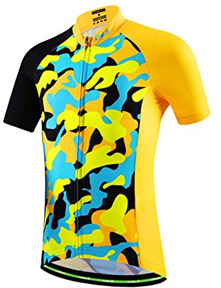 SXSHUN Maillot de Cyclisme Enfant Garçon Fille T-shirt à Manches Courtes Maillot de Cuissard avec 3D Coussin de Siège Sport Shorts Vélo Vêtements, Jaune Maillot, 8-9 ans