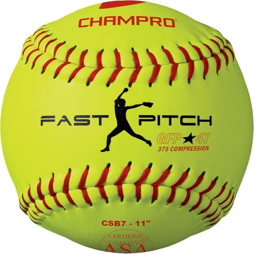 Champro Game ASA Fast Pitch .47 COR, 375 Compression, Poly Synthetic Cover, Red Stiches (Optic Yellow, 11-Inch), PACK OF 12