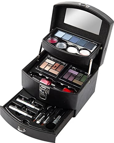 GLOSS! Skönhetslåda för kvinnor - julklapp - 29 delar sminkpalett: Blush, ögonskugga, läppstift, nagellack - förvaringsväska och organisatör