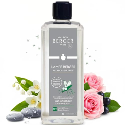 Maison Berger – Recharge Lampe Berger Anti-Moustique Vent d’Océan 1 Litre – Accords marins – Protection anti-insectes parfumée – Neutralisation des odeurs – Fabriqué en France