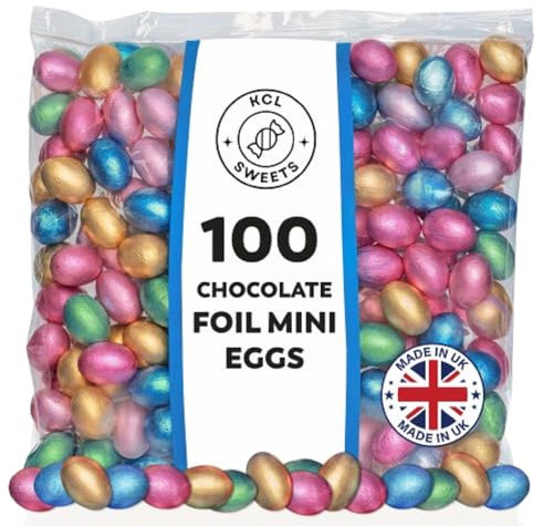 Foil Chocolate Mini Eggs - Pack of 100 Mixed Colour - Bulk Chocolate Eggs Easter Hunt Treats - Creamy Mini Chocolate Eggs for Easter Parties & Celebrations