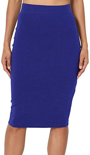 PrettyFashion Mujeres Falda Midi Lápiz Cintura Alta Elasticidad Bodycon Tubo Falda Oficina (Azul Real, L)
