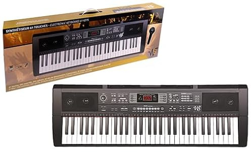 WS - Synthétiseur - 61 Touches - Elegance - 610601-95 cm - Noir - Idéal pour Les Débutants - Musique - Instrument - Izzy - Initiation Piano - Musicien Amateurs -Cable USB Inclus - Micro