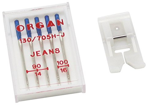 Alfa Set d'accessoires de Couture spécial pour Jeans avec Aiguilles + Pied de biche de téflon Accessoire pour Machine à Coudre Acier inoxetdable