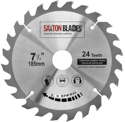 TCT18524T Saxton TCT - Hoja de sierra circular para madera (185 mm x 30 mm, 24 dientes, para sierras Bosch, Makita, Dewalt, compatible con sierras de 190 mm)