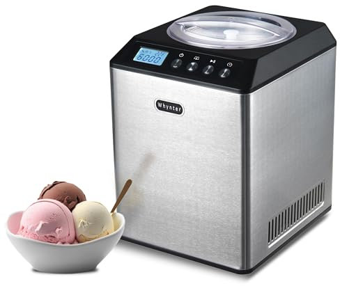 Whynter ICM-201SB ICM-201SB-Máquina de Helado Vertical con compresor automático de Capacidad de 2.1 Cuartos de galón con Cuenco Color Negro, Acero Inoxidable, Metalizado