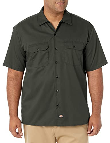 Dickies Men's Work Shirt Short Sleeved Workwear, Olive Green, Large