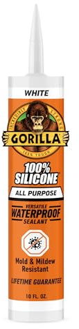 Gorilla 100% Silicone Waterproof Caulk, All‑Purpose Sealant, Mold & Mildew Resistant, Flexible Seal, White, 10 oz Cartridge (Pack of 1)