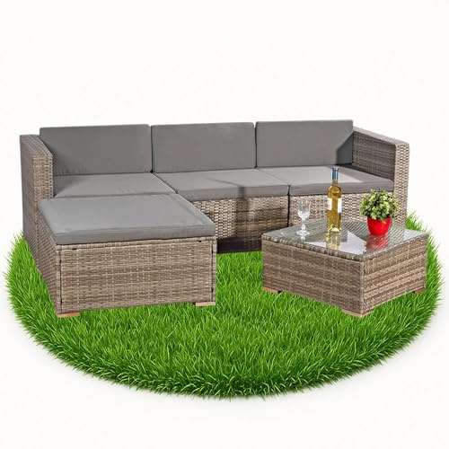 Melko Canapé en rotin, sièges Gris, mobilier de Jardin, Salon, Ensemble de Jardin Poly