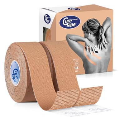 CureTape Classic Cinta Kinesiológica 2.5cm x 5m Beige (2 Rollos por Caja) | Cinta Médica Kinesiológica Sin Látex