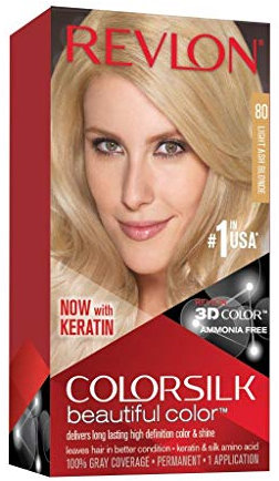 Revlon – Colorsilk Beautiful Color, Coloración Capilar Permanente, con Keratina y Aminoácidos, Color Intenso, Larga Duración, Sin Amoníaco, Resultado Natural, Tono 80 RUBIO CLARO CENIZO