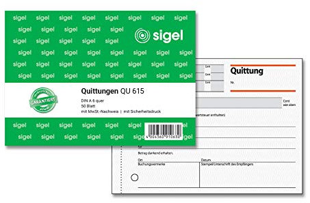 SIGEL QU615 Quittungsblock A6 quer, 50 Blatt, aus nachhaltigem Papier
