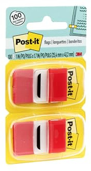 Post-it 680RD12 Marking Page Flags in Dispensers, Red, 50 Flags/Dispenser, 12 Dispensers/Pack