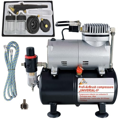 Set compresseur aérographe universel II Kit airbrush professionnel pour anspruchsvolle Beginner avec Gun de Aérographe Single Action universel et tuyau pour air comprimé