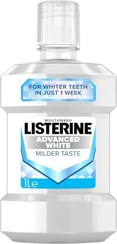 Listerine Advanced White Milder Taste (Zero Alcohol) Mouthwash (1000ml), Fluoride Mouthwash to Whiten and Protect from New Stains While Remineralising and Strengthening Teeth
