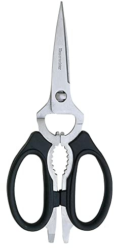 Messermeister 8-Inch Take-Apart Kitchen Scissors, Black - Includes Screwdriver, Nut Cracker, Jar Lid Opener/Gripper, Bottle Opener & Bone + Twig Cutter - Suitable for Lefties & Righties