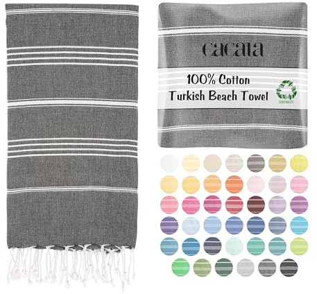 Cacala Lightweight and Thin Turkish Beach Towel 100% Cotton Sand-Free and Quick-Drying Goodness Perfect as an Extra Large Travel Towel, Beach Accessory, or Gift for Beach Lovers, 37 x 70