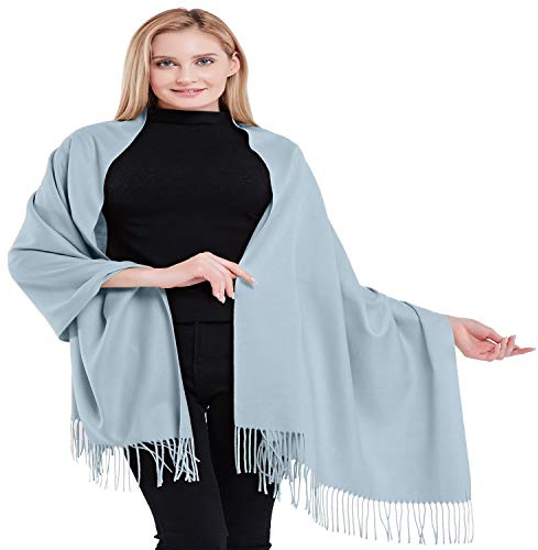 CJ Apparel Baby Blue Light Blue 100% Cashmere Shawl Pashmina Scarf Wrap Stole Head Wrap Gift Hand Made in Nepal New