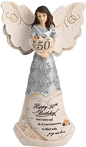 Pavilion 'Happy 70th Birthday' 82416 Elements Angels - Polyresin Birthday Angel Figurine - Silver Hand-Painted Remembrance and Keepsake Gift Angel for Grandmothers, Mothers, Aunts, Friends, Women