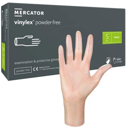 MERCATOR MEDICAL Vinylex - Guanti in vinile senza polvere, misura S, confezione da 100