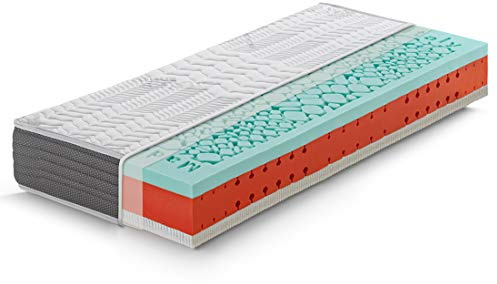 Marcapiuma Matelas Simple à mémoire de Forme + Latex Gel 90 x 200 cm Hauteur 23 cm Celebration H3 Moyen/Rigide Dispositif médical avec revêtement argenté déhoussable Anti-acariens Respirant 100