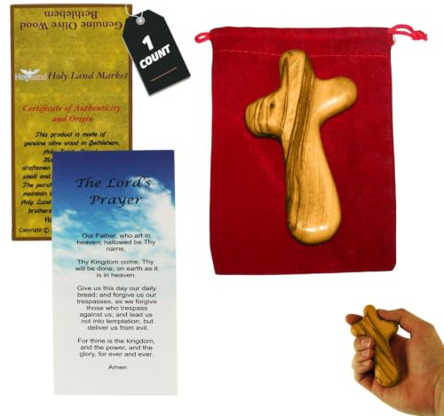 Holy Land Market Olive Wood Comfort Cross 4 Inch x 1