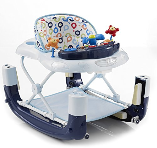 MyChild Walk'n'Rock 2-in-1 Baby Walker Blue - Activity Center Baby Walker - Easy fold Frame for Storage - 6 Months + Anti Fall Blocks for Extra Safety and 3 Height Adjustment.