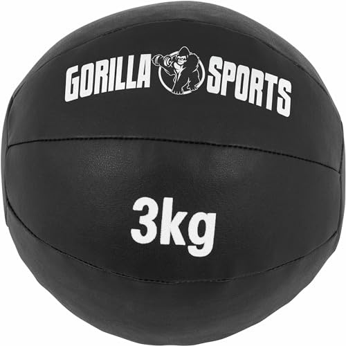 Gorilla Sports® Medecine Ball - Individuel/Ensemble 1/2/3/4/5/6/ 7/8/9/10kg Poids, Ø 29 cm, Antidérapante, Noir - Slam Ball, Balles de Poids, pour Fitness, Musculation, Gym