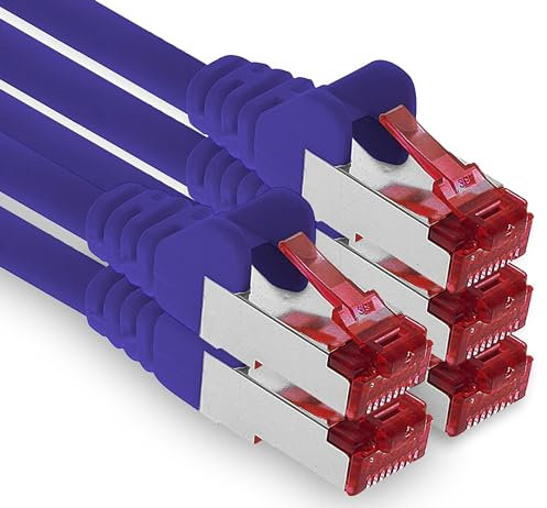 1aTTack.de - 5x 0,25 m câble patch CAT6 S/FTP blindage PIMF câble réseau CAT.6 RJ45 câble Ethernet routeur DSL LAN commutateur modem panneau de brassage - violet - 5 pièces