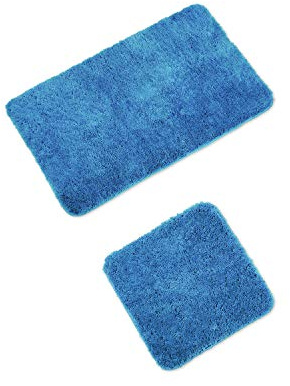 WohnDirect Badmattor set – WC matta (45 x 45 cm), badmatta (50 x 80 cm) – halkfri tvättbar badrumsmatta utan toalett – ljusblå