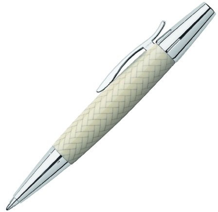 Faber-Castell 148353 - Drehkugelschreiber e-motion Edelharz Parkett, Mine: B, inklusive Geschenkverpackung, Schaftfarbe: elfenbein / silber