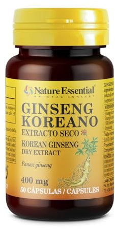 Nature Essential - Ginseng Koreano 400 mg - 50 Cápsulas - Extracto a Base de Hojas Panax Ginseng - Ayuda a Combatir la Sensación de Fatiga y Cansancio