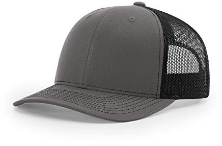 Richardson Unisex 112 Trucker Adjustable Snapback Baseball Cap, Split Charcoal/Black, One Size Fits Most