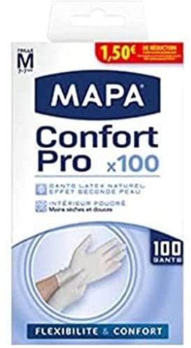 MAPA - Confort Pro - Gants Fins Ménagers en Latex – Recyclables avec TerraCycle - Flexibilité et Confort maximal - 1 boîte de 100 gants - Taille M