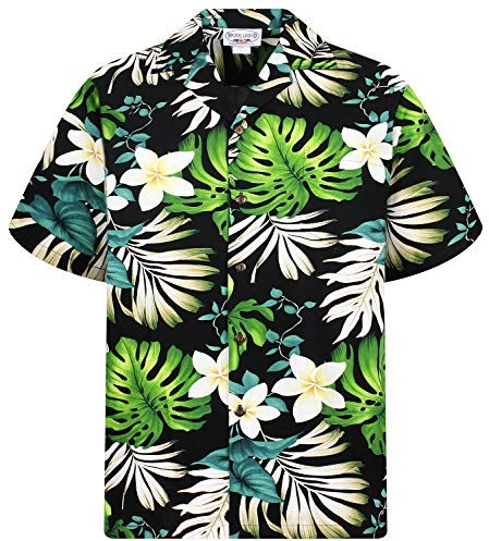 P.L.A. Original Camicia Hawaiana, Black Green Palm Leaves, nero M