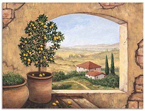 ARTland Wanddeko Wandbild Alu Verbundplatte für Innen & Outdoor Bild 80x60 cm Fensterblick Fenster Toskana Italien Landschaft Aussicht Malerei T5ZG
