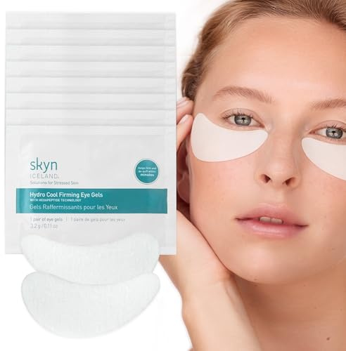 Skyn ICELAND Hydro Cool Firming Under Eye Patches, Instant Cooling for Puffy, Tired Eyes with Peptides and Coenzyme Q10, 10 Minute Treatment, Vegan, All Skin Types, 8 Pairs
