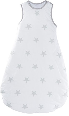 roba Saco de Dormir Bebe 90 cm - Little Stars - 4 Estaciones (Verano e Invierno) - 6-18 Meses - Saquito de Algodón para Niños - Motivo de Estrella - Blanco/Gris Claro