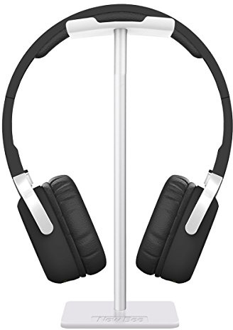 New bee Headphone Stand Headset Holder Earphone Stand with Aluminum Supporting Bar Flexible Headrest ABS Solid Base for All Headphones Size (White)