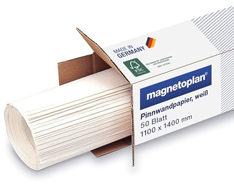 magnetoplan Lot de 50 feuilles de papier tableau d'affichage blanc - 1100 x 1400 mm (l x H) - Papier métaplan de qualité supérieure 50 g/m² - Parfait pour le mur de modération et les réunions