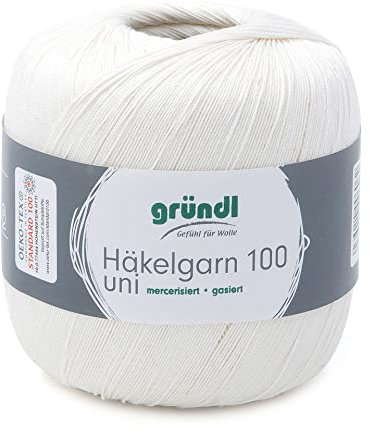 Häkelgarn 100 Gründl 100% Baumwolle, Filetgarn,häkeln, 100g 566 m,NS -2,Stärke 10 (102 creme)
