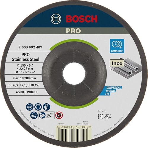 Bosch 1x Disque abrasif PRO Stainless Steel Longlife pour petite meuleuse angulaire et alésage 22,23 mm (pour Acier inoxydable, Ø 150 mm, Professional Accessoire Petite meuleuse angulaire)