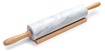 Fox Run Polished Marble Rolling Pin with Wooden Cradle, 10-Inch Barrel, White