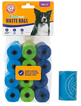 Arm & Hammer Easy-Tear Disposable Dog And Cat Waste Bags With Activated Baking Soda, 180 Dog Poop Bags, 9 x 14 Inches
