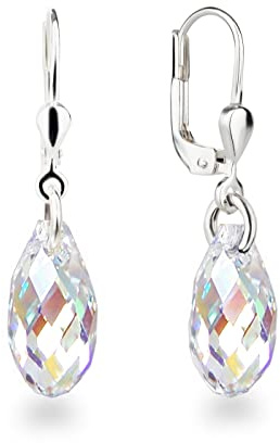 Schöner-SD Ohrringe 925 Silber mit kleinen Briolett Kristallen 13mm Crystal Aurora Boreale