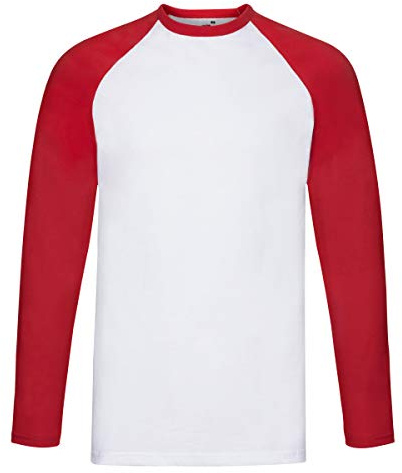 Fruit of the Loom Men's Baseball Classic Long Sleeve T-Shirt, White/Red, X-Large